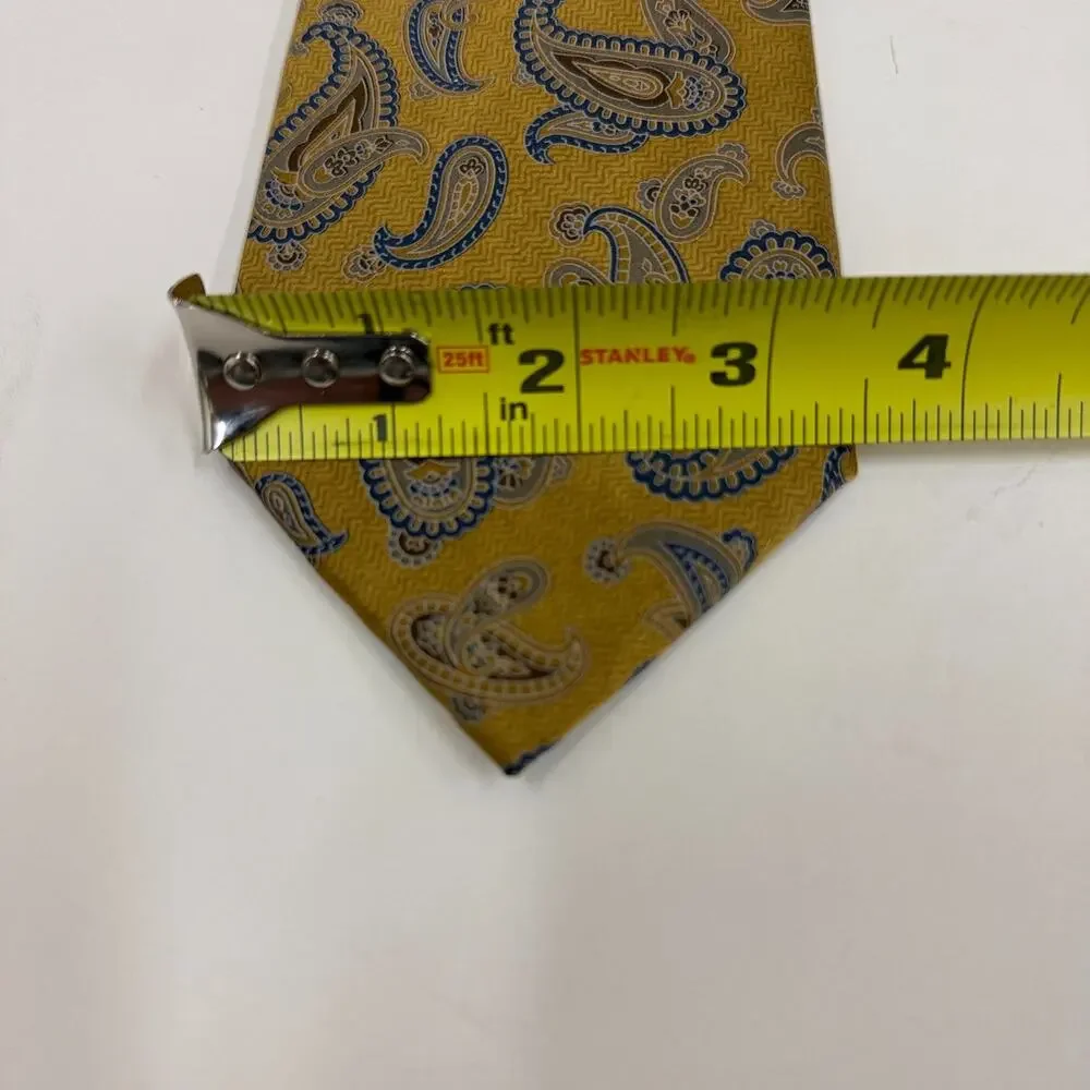 Canali Gold Tan Blue Paisley 100% Silk Tie Made in Italy Men's Designer Classic